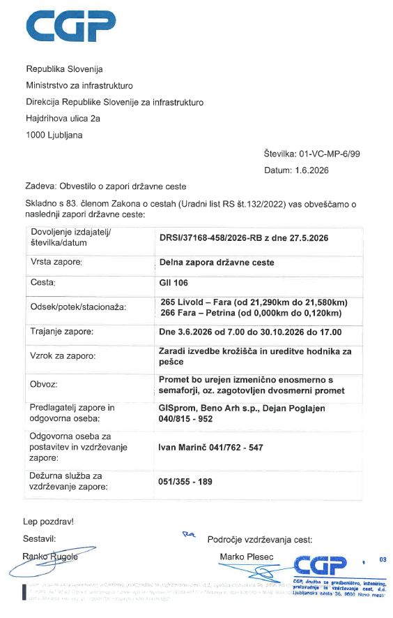 Zapora ceste Fara - Livold